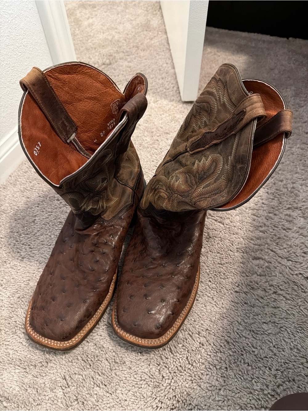 Dan Post Brown Ostrich Toe Western Cowboy Boots